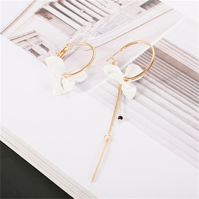 Korean Retro Asymmetric Butterfly Imitation Pearl Earrings Fashion Round Flower Brincos Long Statement Wings Earrings Jewelry™