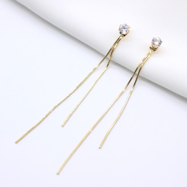 Korean Vintage Glossy Arc Bar Long Thread Tassel Drop Earrings for Women Gold Geometric Fashion Jewelry Hanging Pendientes